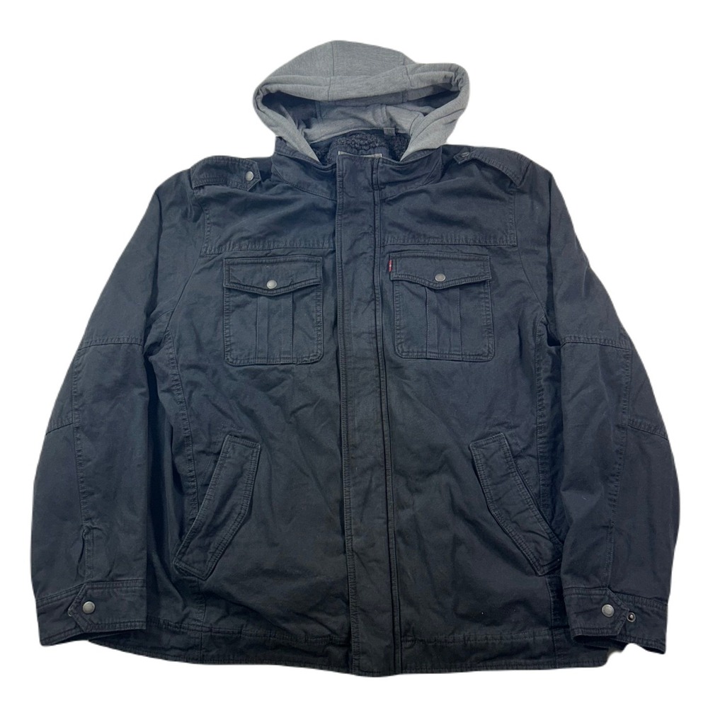 Levis Sherpa Lined Hooded Trucker Jacket Mens 2XL Dark Navy Blue $200